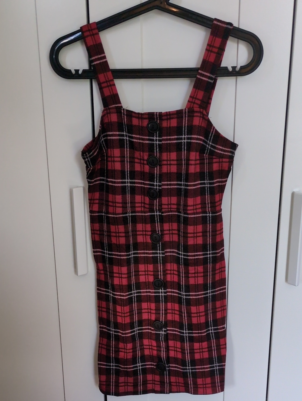 Eclipse Red & Black Plaid Button-Front Mini Dress